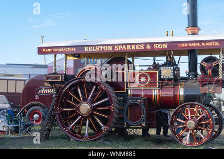 Blandford Forum.Dorset.United Kingdom.August 24th 2019.A Burrel traction engine is on display at The Great Dorset Steam Fair. Stock Photo