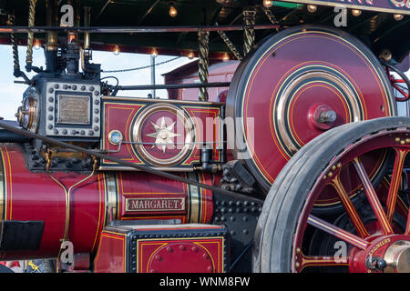 Blandford Forum.Dorset.United Kingdom.August 24th 2019.A Burrel traction engine is on display at The Great Dorset Steam Fair. Stock Photo