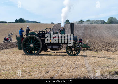 Blandford Forum.Dorset.United Kingdom.August 24th 2019.A vintage traction engine used for pulling a plough is on display at The Great Dorset Steam Fai Stock Photo