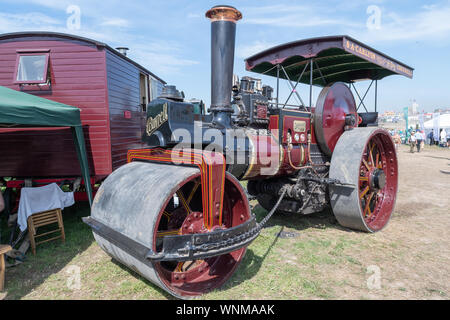 Blandford Forum.Dorset.United Kingdom.August 24th 2019.A vintage steam roller is on display at the great Dorset steam fair. Stock Photo