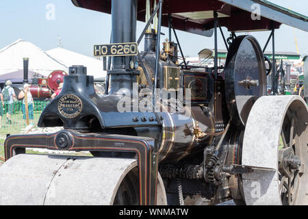 Blandford Forum.Dorset.United Kingdom.August 24th 2019.A vintage steam roller is on display at the great Dorset steam fair. Stock Photo