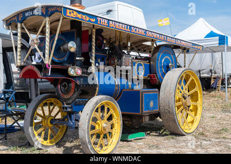 Blandford Forum.Dorset.United Kingdom.August 24th 2019.A Burrell traction engine is on display at The Great Dorset Steam Fair. Stock Photo