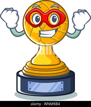 Super hero volleyball cartoon trophy in mascot cupboard Stock Vector