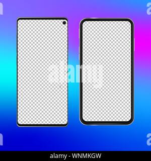 Realistic phone screen template no notch front view smart-phone mobile device. Modern isolated detailed 2019 editable design transparent Stock Vector