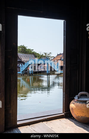 Samut Prakan, Thailand - February16, 2016: View of the Thai old traditional hous of Ancient City or Ancient Siam or Mueang Boran, outdoor park museum Stock Photo