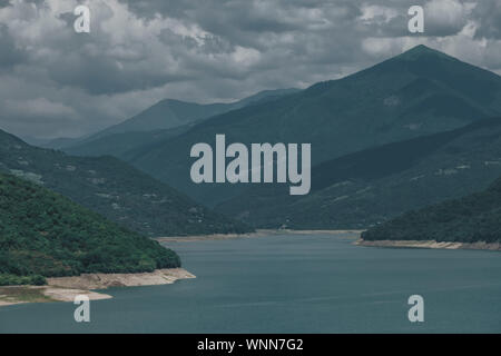 Zhinval water reservoir on the Aragvi river in Georgia. Caucasus mountains Stock Photo