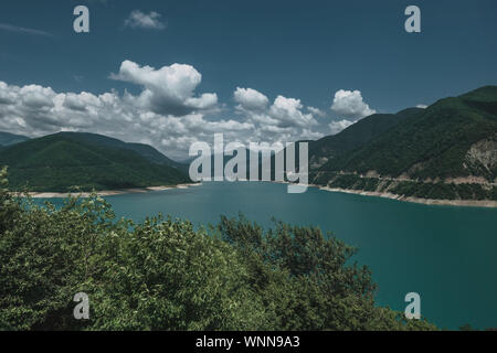 Zhinval water reservoir on the Aragvi river in Georgia. Caucasus mountains Stock Photo