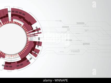Red abstract technology background with various elements, stock vector Stock Vector