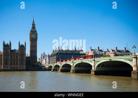 West Minster Bridge and Parliament Buildings, Big Ben in London, United Kingdom Stock Photo