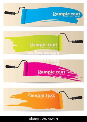 Banner set of four with paint rollers Stock Vector