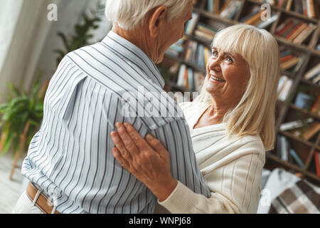 Senior couple together at home retirement concept dancing ballroom dance happy close-up Stock Photo