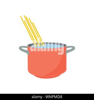Spaghetti boiling in hot water cooking pot isolated on white background. Stock Vector