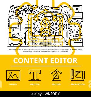 Content editor concept background, outline style Stock Vector