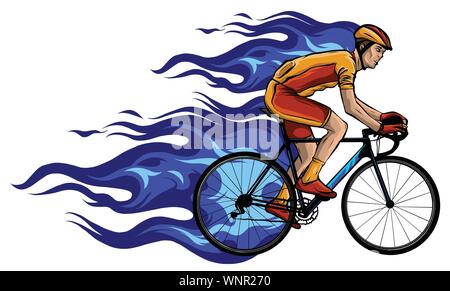 Bike Racing With Flames Cyclist with Flame Silhouette vector illustration art Stock Vector ...