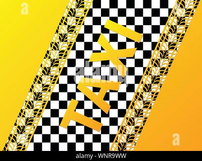 Checkered taxi background with tire treads Stock Vector