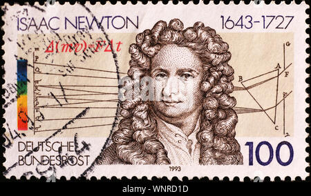 Portrait of Sir Isaac Newton on german stamp Stock Photo
