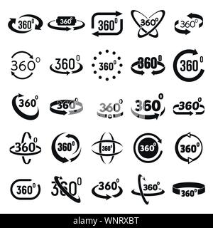 360 degrees icons set. Simple set of 360 degrees vector icons for web design on white background Stock Vector