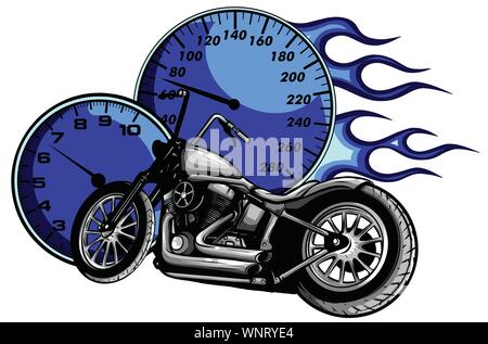 vector illustration Flaming Bike Chopper Ride Front View Stock Vector