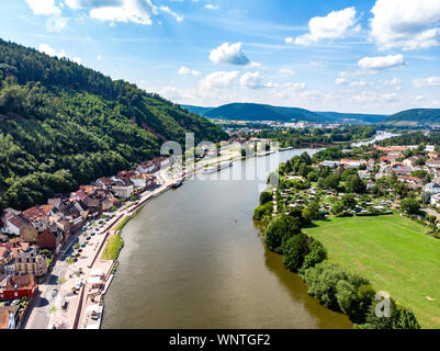 Aerial view from old german town Miltenberg am Main river. Odenwald, Bavaria, Germany Stock Photo