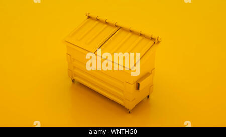 Yellow trash bin isolated. Minimal idea concept. 3d illustration. Stock Photo