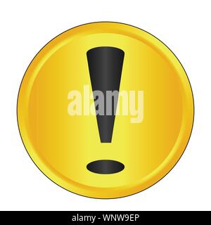 A large golden exclamation mark button over a white background Stock Vector