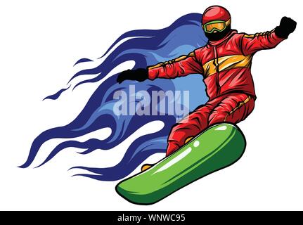 Snowboarder crow on fire vector illustration art Stock Vector
