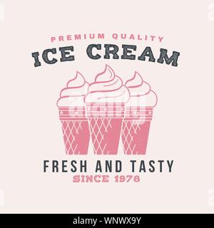 Hot and fresh donuts retro badge design. Vector. Vintage design for cafe, restaurant, pub or fast food business. Template with ice cream for restaurant identity objects, packaging and menu Stock Vector