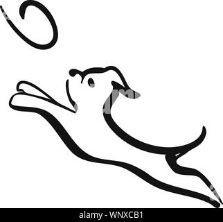 Cute dog head line art drawingvVector Illustration of Isolated Dog agility training Dog Jumping and Catching Disc. head line art drawing Silhouette on Stock Vector