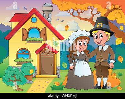 Thanksgiving pilgrim theme 5 Stock Vector