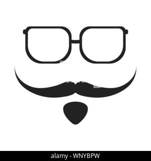 Silhouettes of glasses and a mustache with a beard isolated on white background Stock Vector