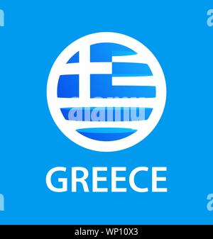 Round icon with flag of Greece. Greek national round shape symbol in blue with the caption - Vector logo template for a Travel company or Sporting eve Stock Vector