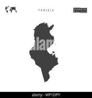 Tunisia Blank Map Isolated on White Background. High-Detailed Black Silhouette Map of Tunisia. Stock Photo