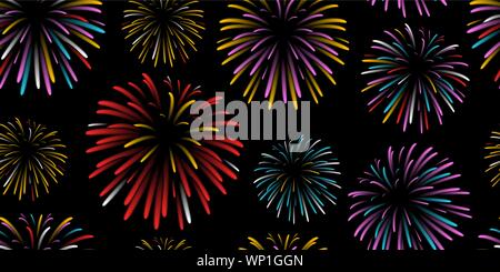 seamless repeat background pattern of colorful fireworks Stock Vector