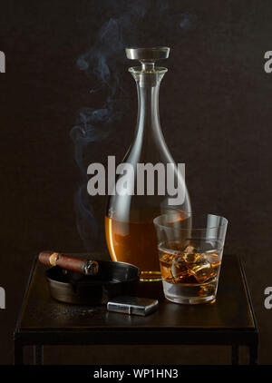 Cigar and Scotch on the Rocks Stock Photo