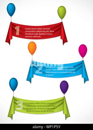 Ribbon infographic design hanging on ballons Stock Vector