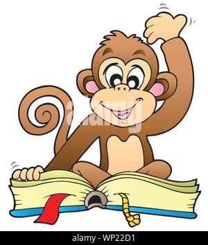 Cute monkey reading book Stock Vector