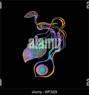Gradient illustration of a flower and psychedelic plants. Stock Vector