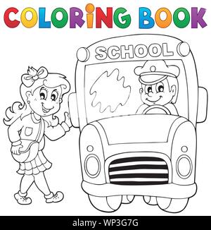 Coloring book school bus theme 3 Stock Vector