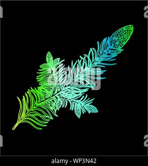 Color graient illustration of a evergreen branch. Bumps on a branch. Stock Vector