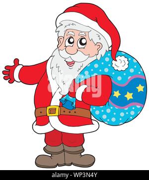 Santa Claus holding bag with gifts. Vector illustration Stock Vector ...