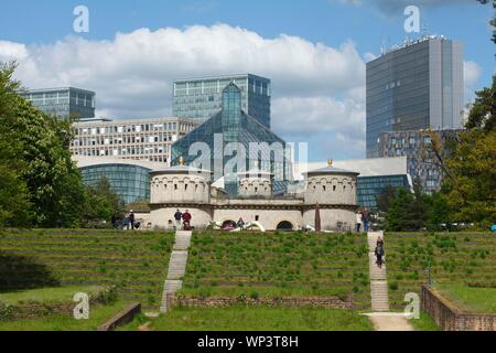 View of Kirchberg Plateau, Plateau de Kirchberg, with Fort Thungen and skyscrapers of the European Quarter, Luxembourg Stock Photo