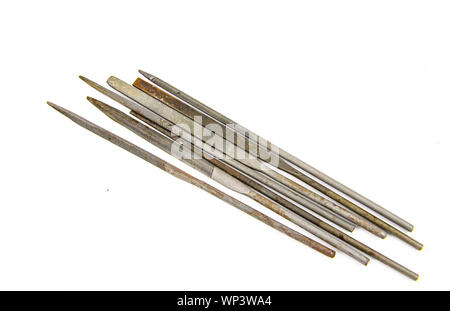 Needle files - working tool on a white background. Place for text Stock Photo