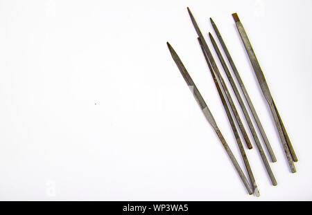 Needle files - working tool on a white background. Place for text Stock Photo