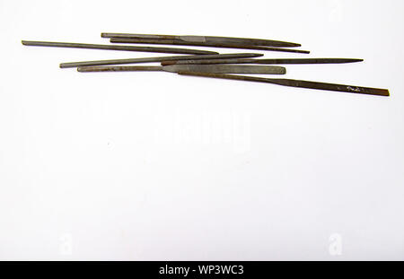 Needle files - working tool on a white background. Place for text Stock Photo
