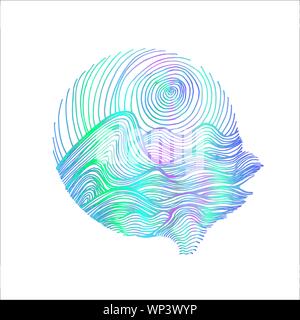 Color illustration of sea waves and sky in hatching style. Tattoo idea. Chalk on a blackboard. Stock Vector