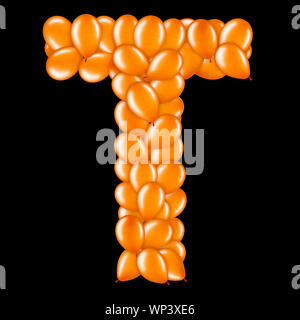 Orange letter T from helium balloons part of English alphabet. Stock Photo