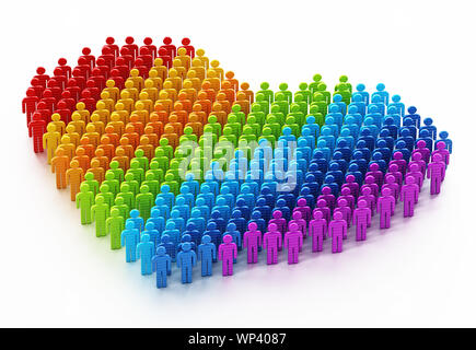 Rainbow flag colored stick figures forming a heart shape. 3D illustration. Stock Photo