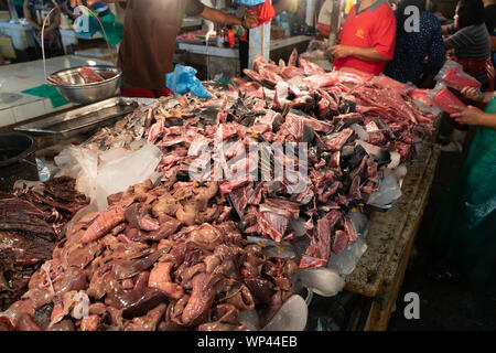 Offcut pieces of Yellowfin Tuna for sale within the Public market of General Santos City,Philippines Stock Photo