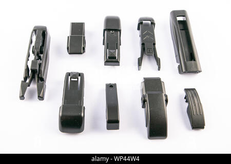 Wiper blade adapters on isolated white background Stock Photo