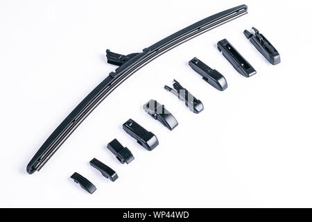 Frameless wiper blade with adapters on isolated white background Stock Photo